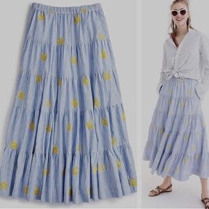 J.Crew Midi Tiered Cotton Striped Skirt
